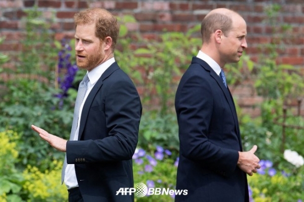 영국의 해리 왕자와 윌리엄 왕세자가 서로 등을 지고 서있다 ⓒAFPBBNews
